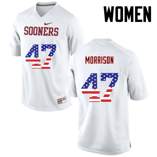 Women Oklahoma Sooners #47 Reece Morrison College Football USA Flag Fashion Jerseys-White